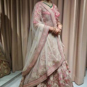 Designer Bridal Embroidered Lehenga with Net Dupatta