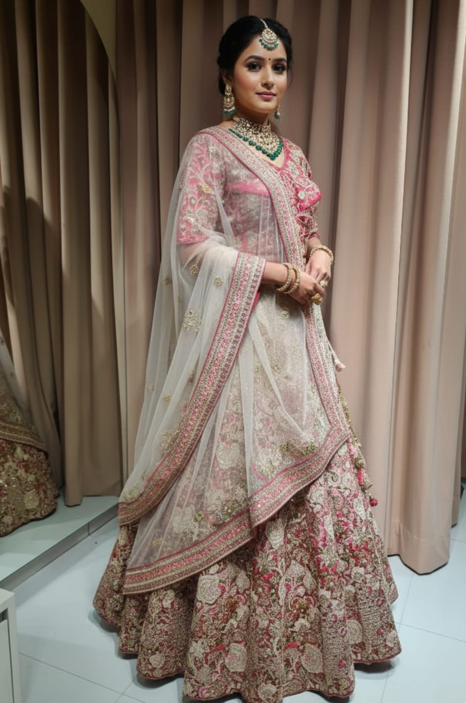 Designer Bridal Embroidered Lehenga with Net Dupatta