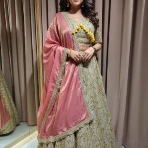 Pastel Pink & Gold Embroidered Party Wear Set