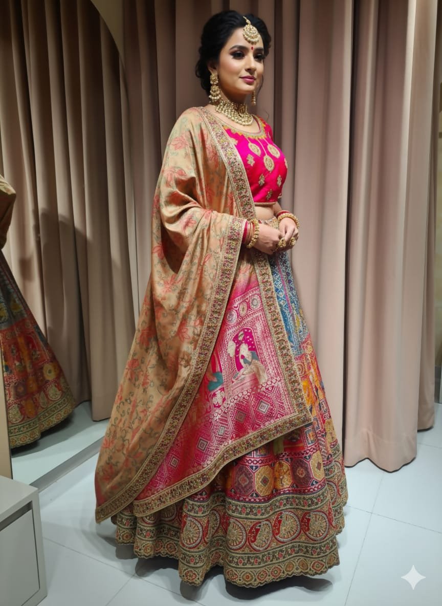 Designer Traditional Multicolor Embroidered Lehenga Choli with Dupatta