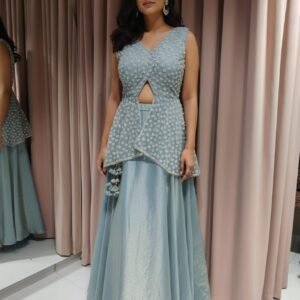 Elegant Sky Blue Embroidered Peplum Lehenga Set